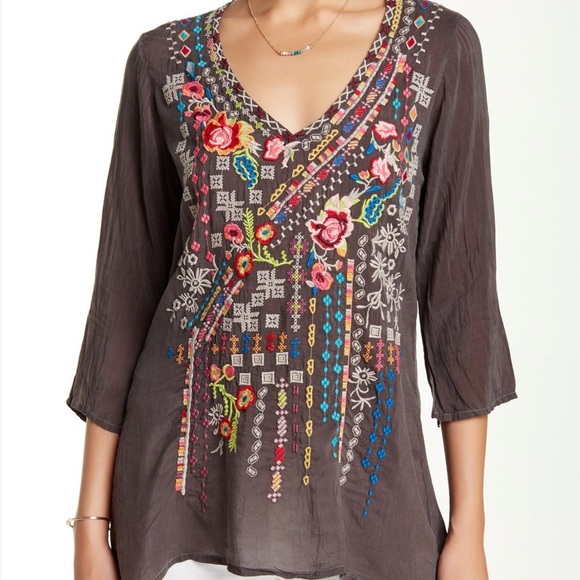 Johnny Was Gray Tunic with Multicolor Embroidery - Picture 2 of 16